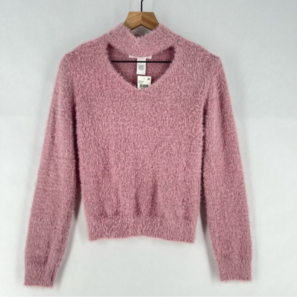 Planet Gold Mauve Pink Soft Fluffy Cutout V Neck Long Sleeve Sweater